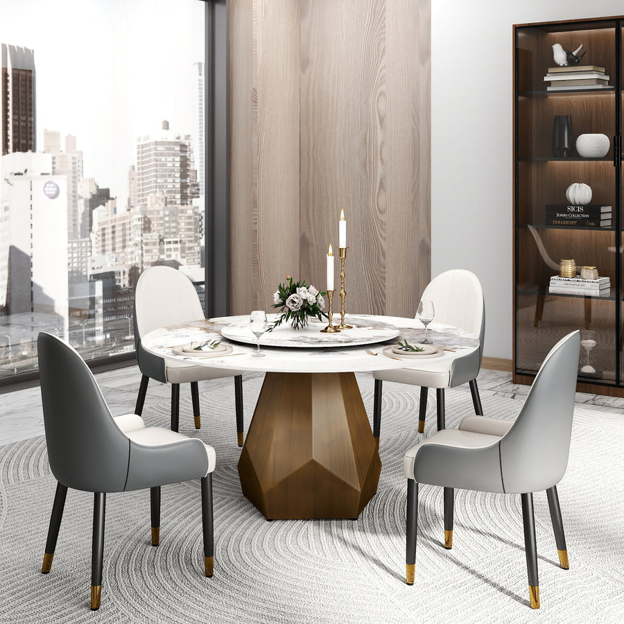 59" Round Marble Dining Table with Metal Base - White - primary color shot