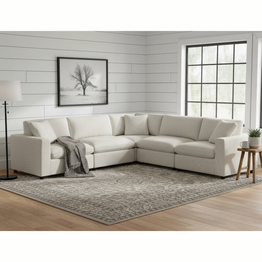Cassandra Modular 5-Piece Sectional in Beige with Polyester Upholstery and Solid Wood Legs - detail view 4