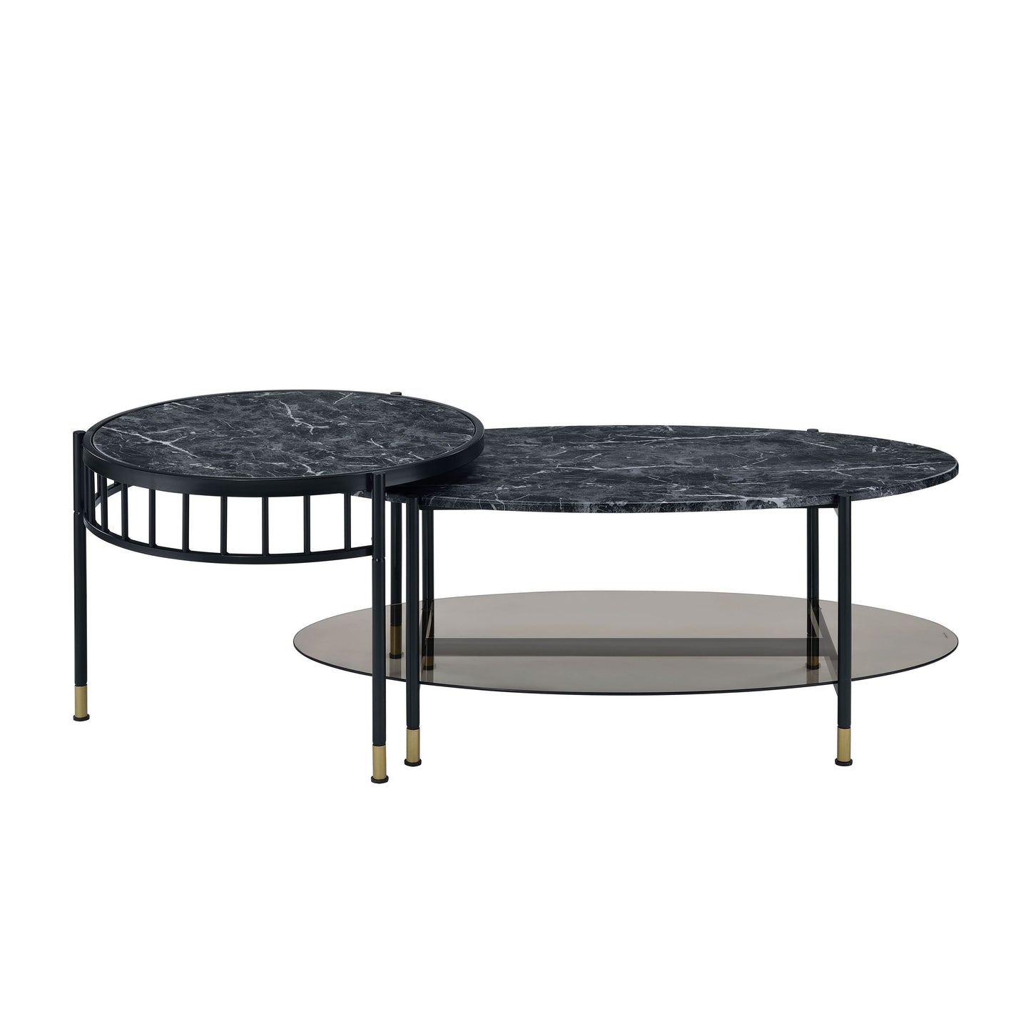 Silas Engineered Stone Top & Black Finish Nesting Table