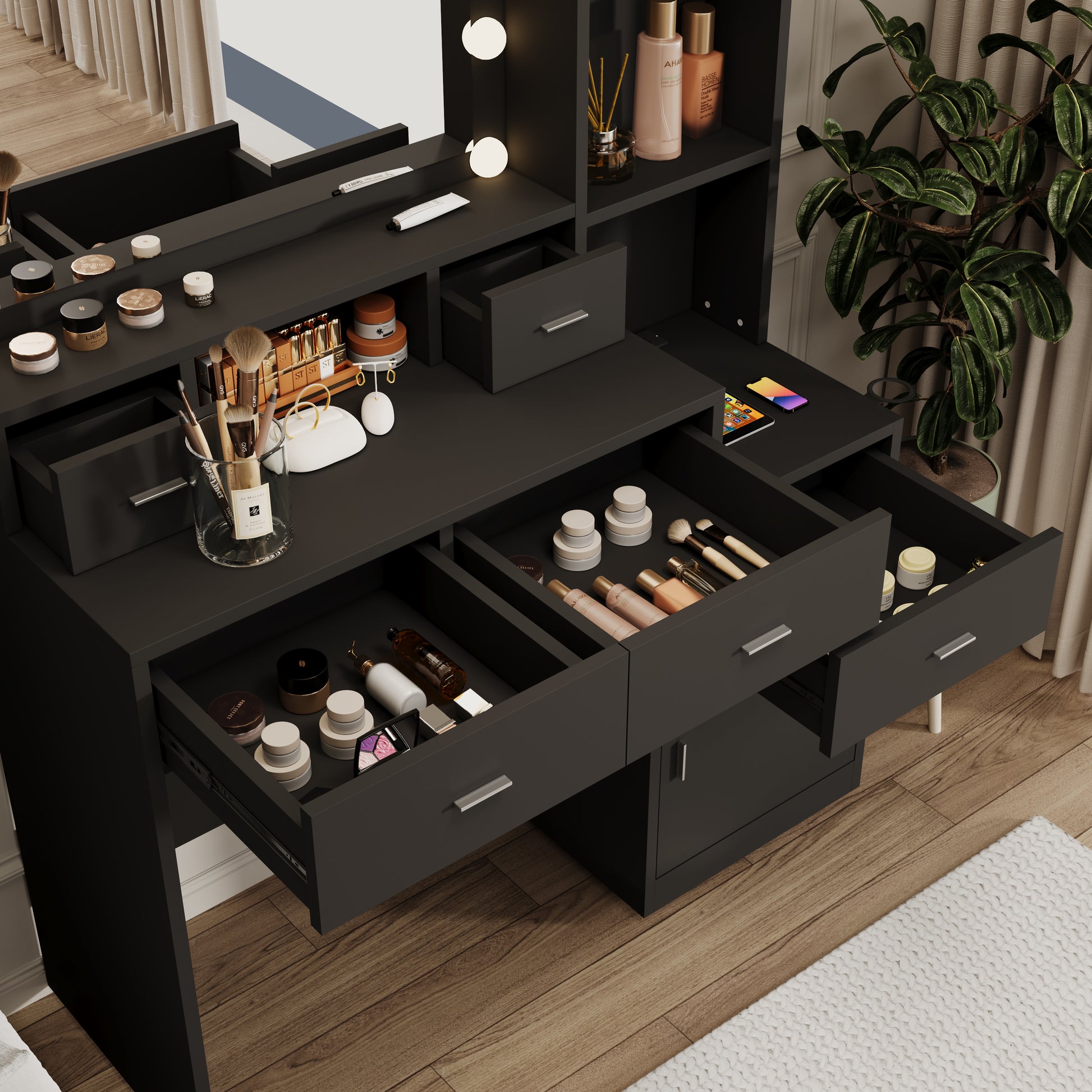 Anna Modern Bedroom Vanity, Black