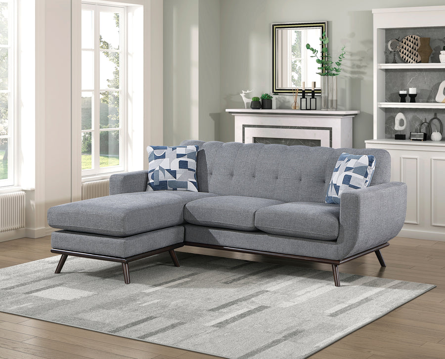 Solid Wood Reversible Sofa Chaise Gray Chenille Upholstered Decorative Pillows Mid-Century Modern Living Room Furniture 1pc - primary image