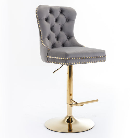 Gray Velvet Bar Stool (Set of 2)