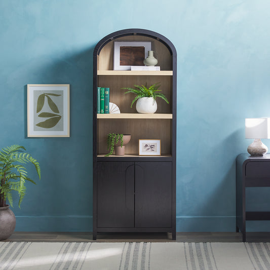 Jenson Modern 3 Shelf Open Arched Bookcase Cabinet - Black