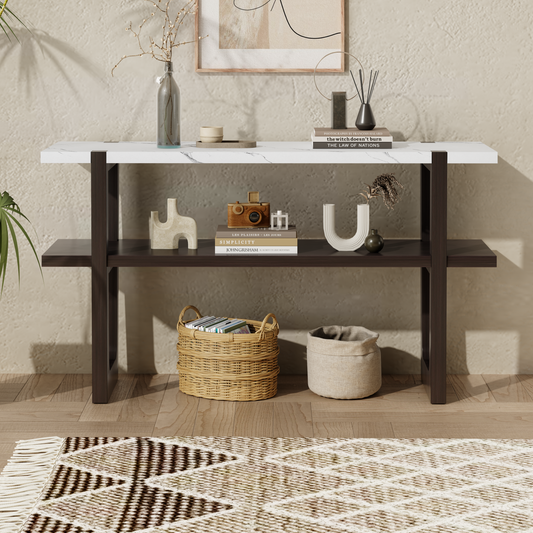 Idalia Elegant Console Table with Faux Marble Top, Espresso & White