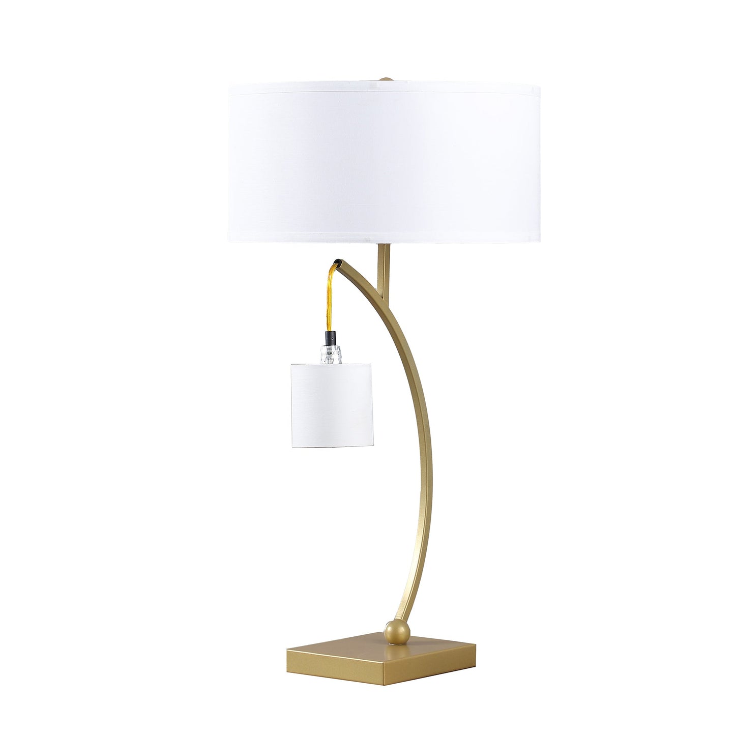 Dual Gold Arc W/ Hanging Pendelum Lamp Metal Table Lamp