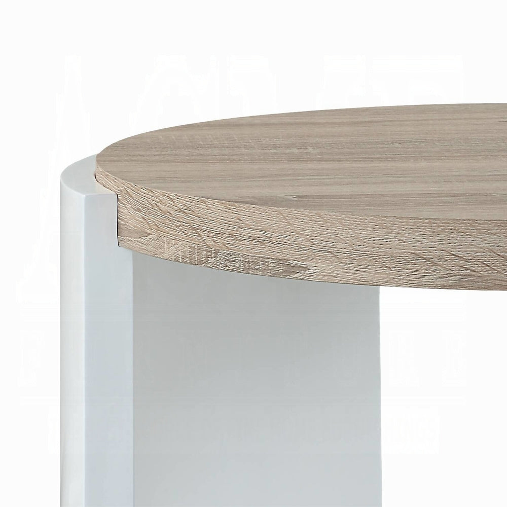 Oriel Oak and White High Gloss End Table with Sled Base