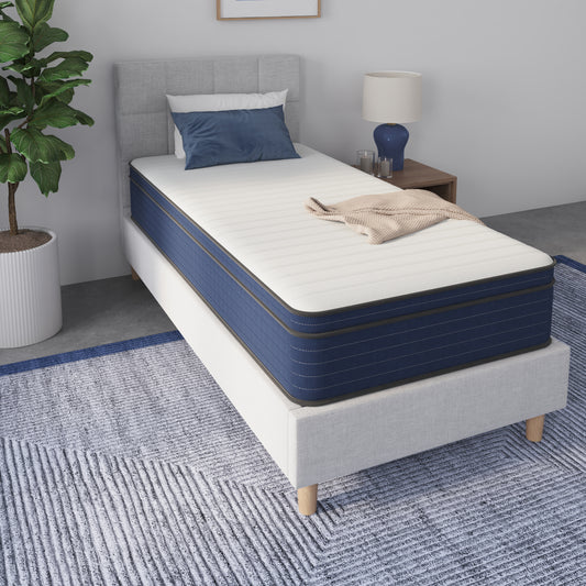 10 Inch Twin size Medium Firm Euro Top Hybrid Cooling Gel Infused Pocket Spring and Memory Foam Mattress, Bed in a Box, CertiPUR-US Certified