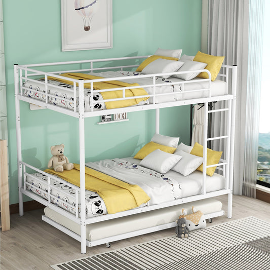 Delano Full Over Full Metal Bunk Bed with Trundle, White