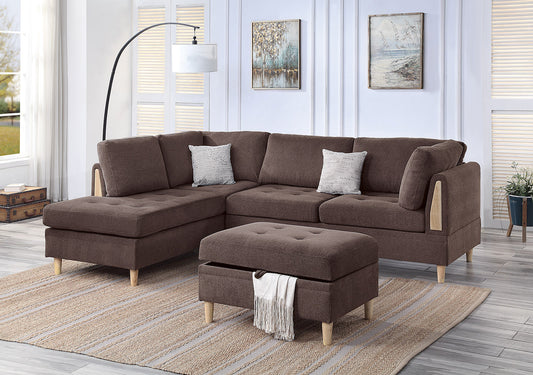 3 Piece Sectional Set with Ottoman Upholstered in Chenille Color Chocolate - primary image