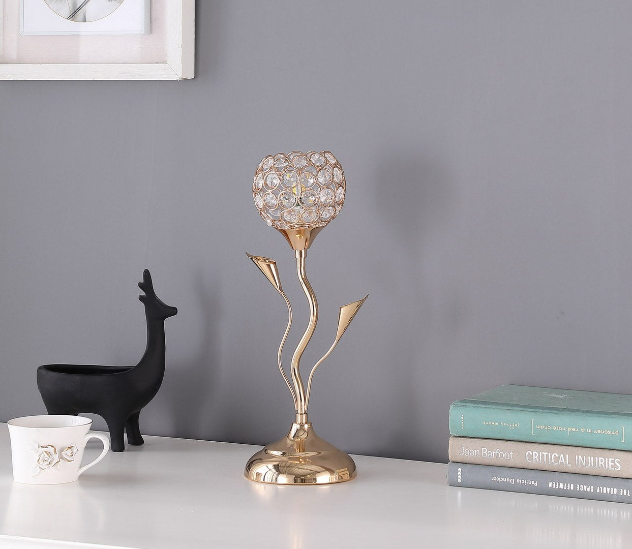 Rose Gold Floral Bell Glam Metal Table Lamp
