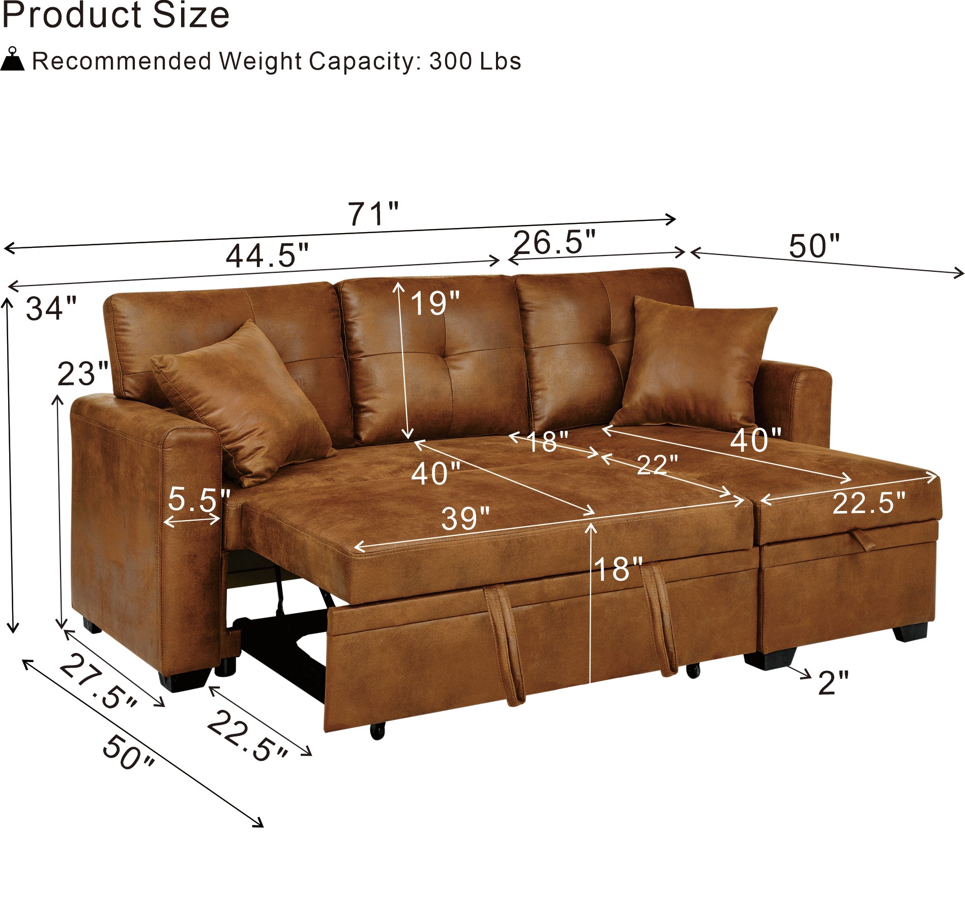 Sleeper Sectional - Brown - detail view 8