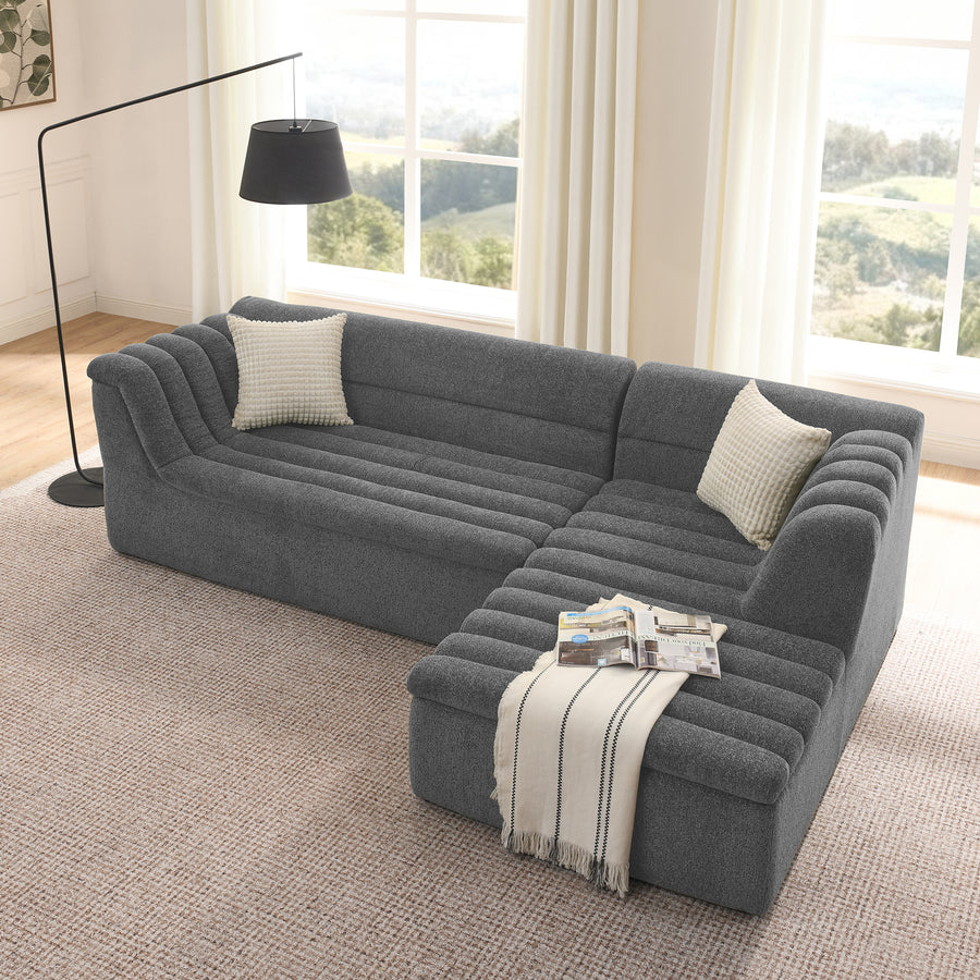Dark Grey Chenille Upholstered L-Shaped Modular Sectional Sofa with Chaise, 106' x 67' x 29', No Pillows Included - detail view 2