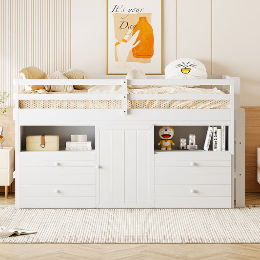 Twin Size Loft Bed with 4 Drawers - White - detail view 2