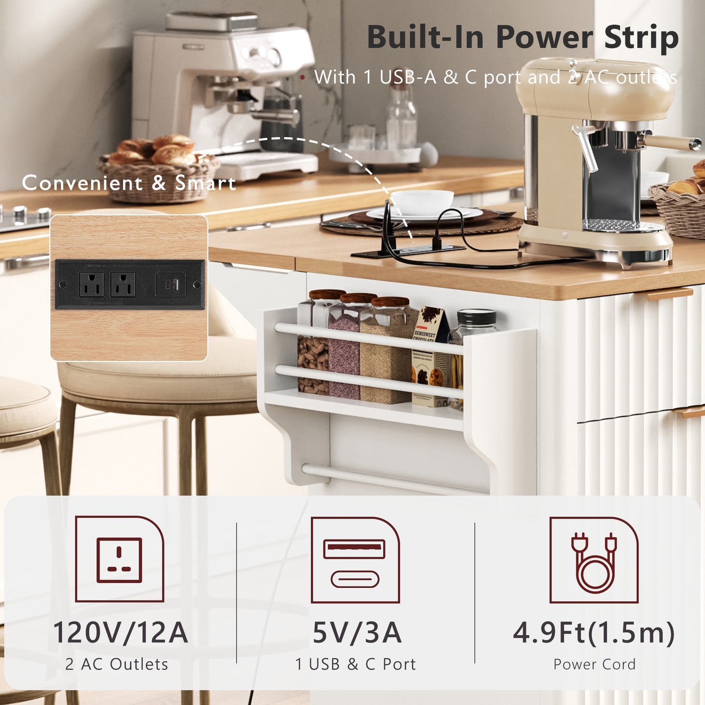 K&k Fluted Kitchen Island with Storage - White - detail view 6