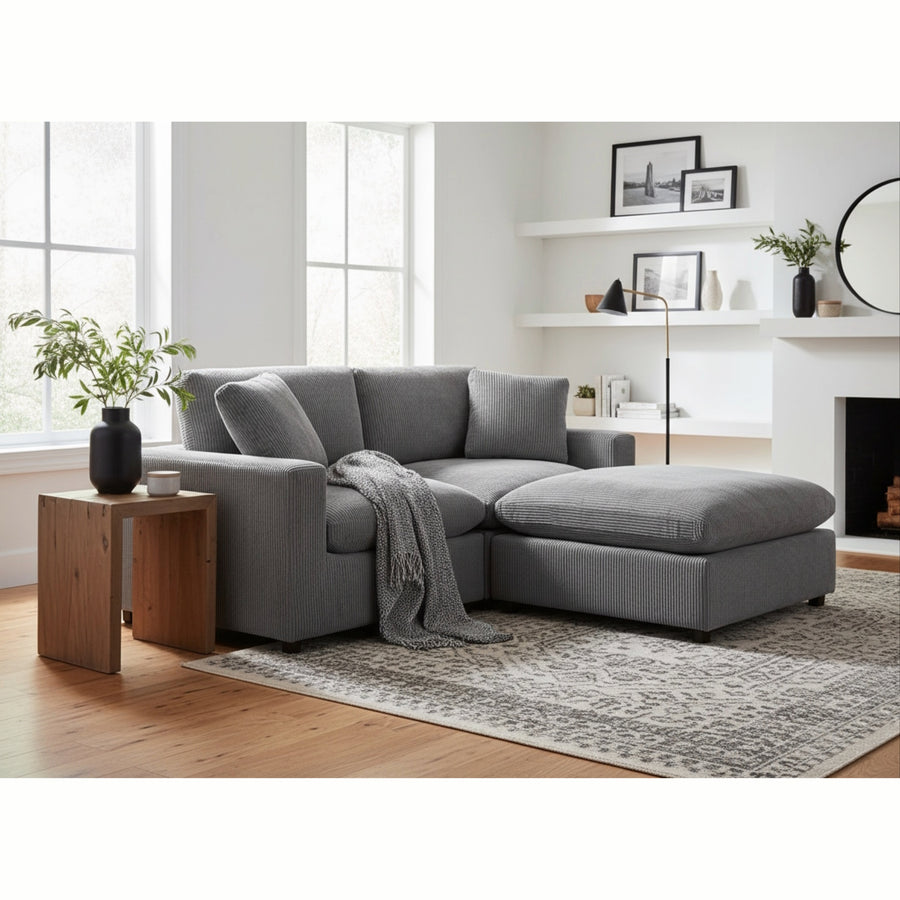 Chelsea Modular 3-Piece Chofa in Charcoal with Plush Polyester Upholstery and Solid Wood Legs - detail view 5