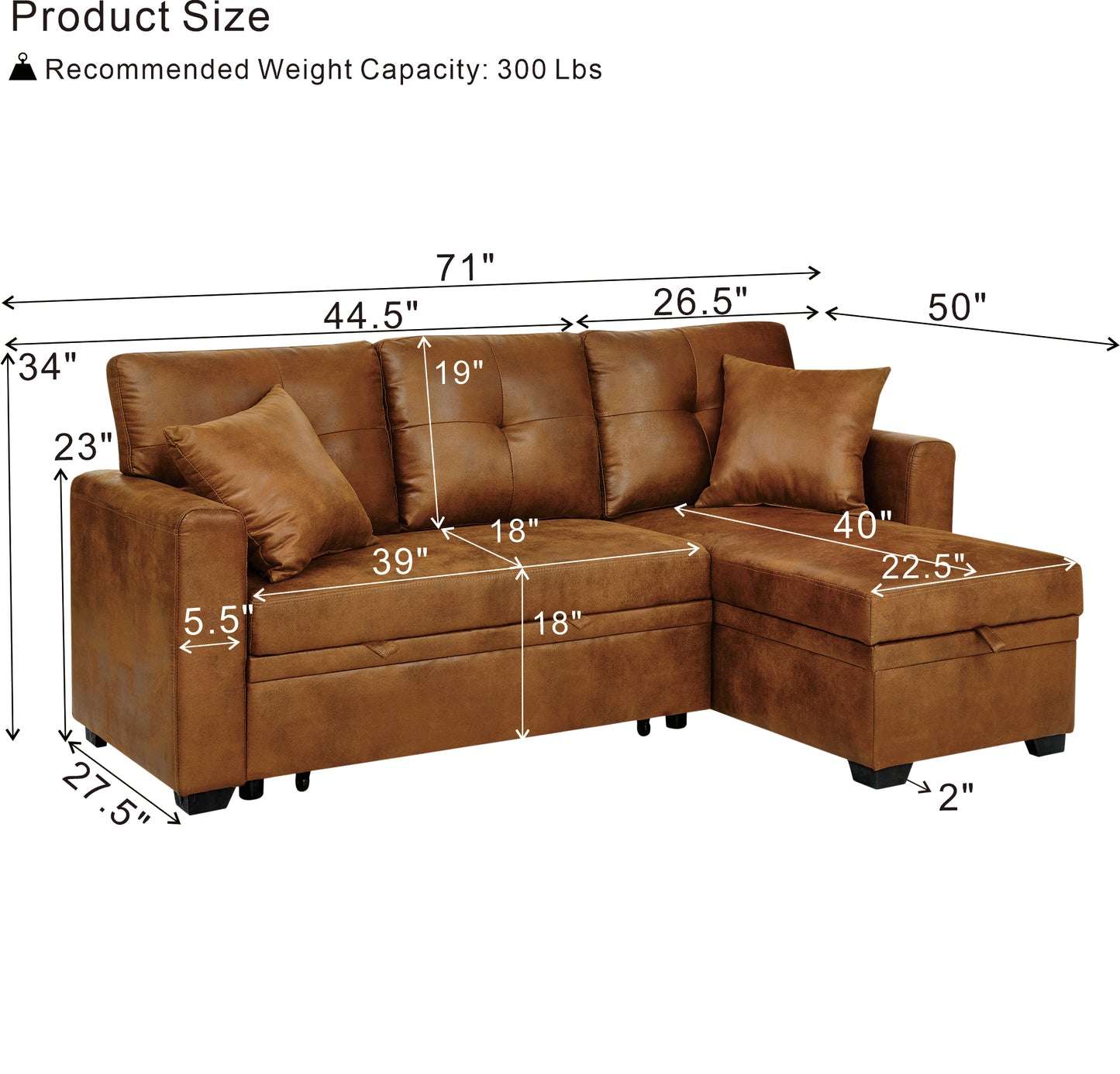 Sleeper Sectional - Brown - detail view 7