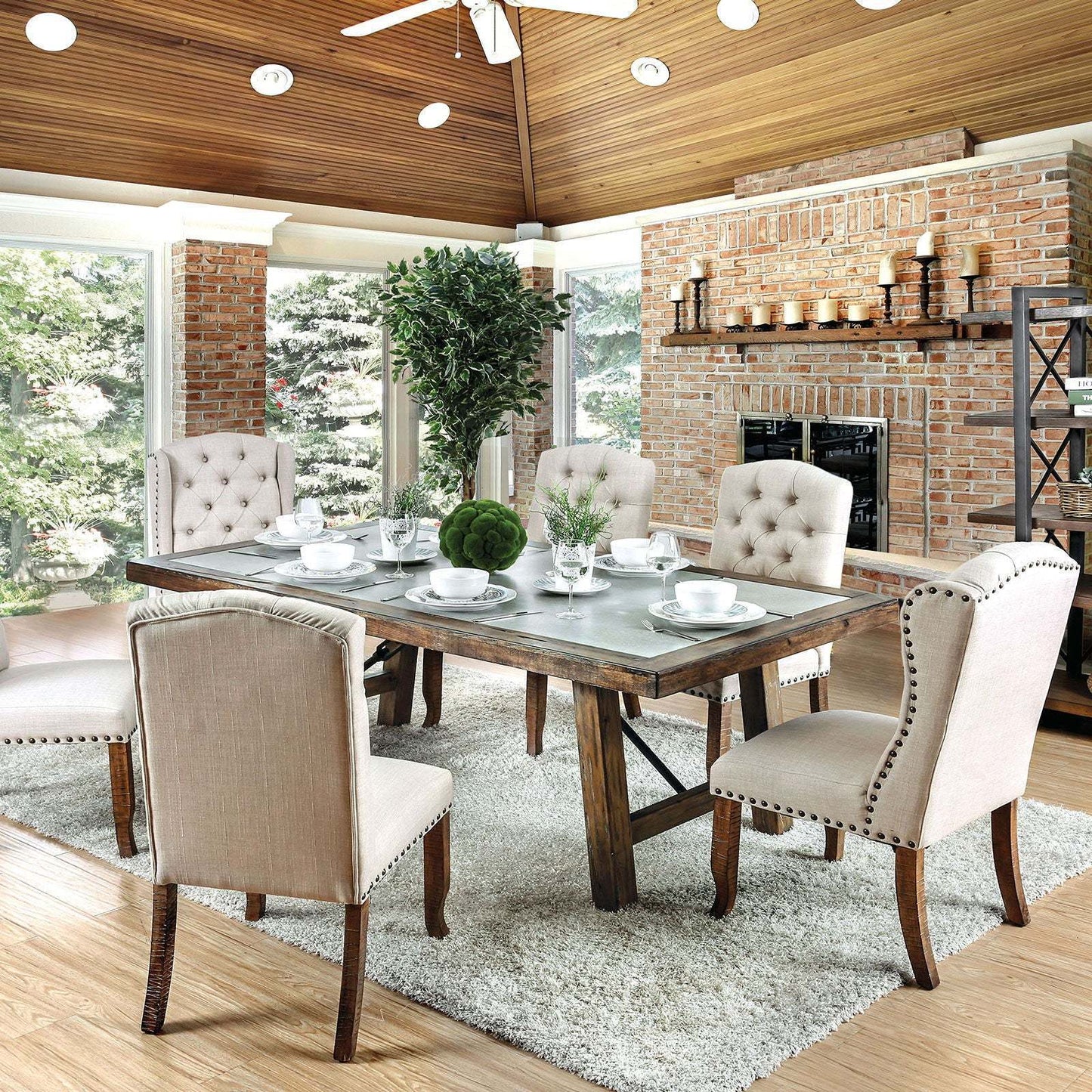 Diana Contemporary Tufted Wingback Side Chairs Set of 2 Ivory & Rustic Oak