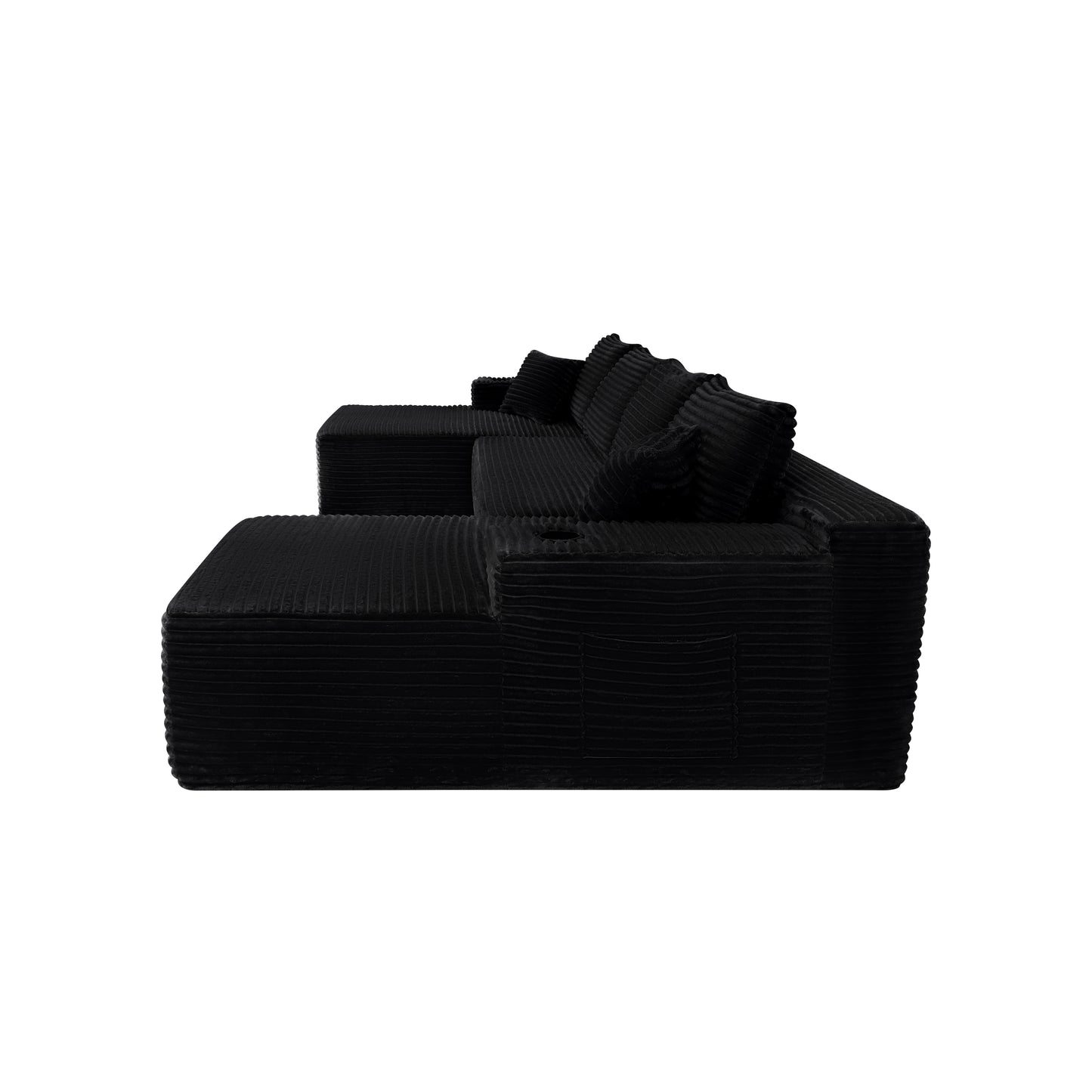134" Cloud Sectional with U-Shape Chaise & Side Pockets & Cup Holder - Black - detail view 4