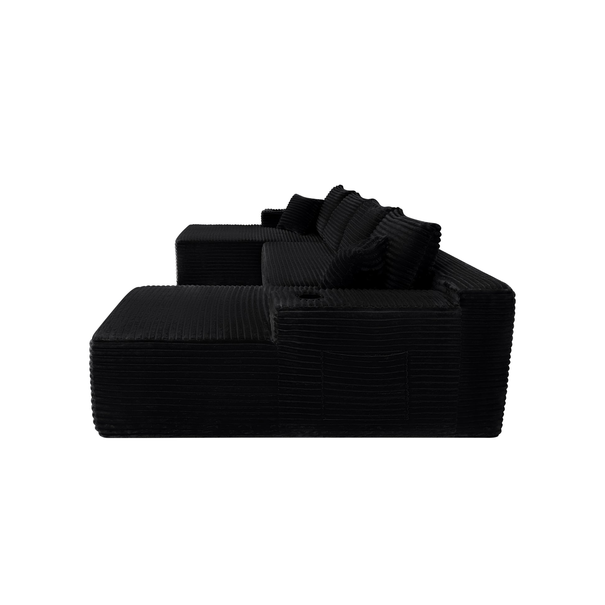 134" Cloud Sectional with U-Shape Chaise & Side Pockets & Cup Holder - Black - detail view 4