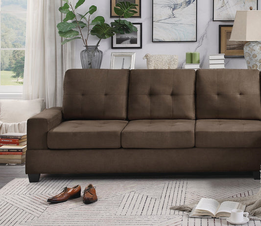 Modern Living Room 2-Piece Sectional Reversible Sofa Chaise Tufted Detail Brown Microfiber Upholstered Drop-Down Cup-holder Solid Wood Frame Furniture - detail view 2