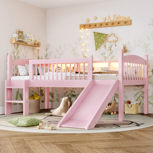 Twin XL Loft Bed with Storage Shelves - Pink - primary color shot