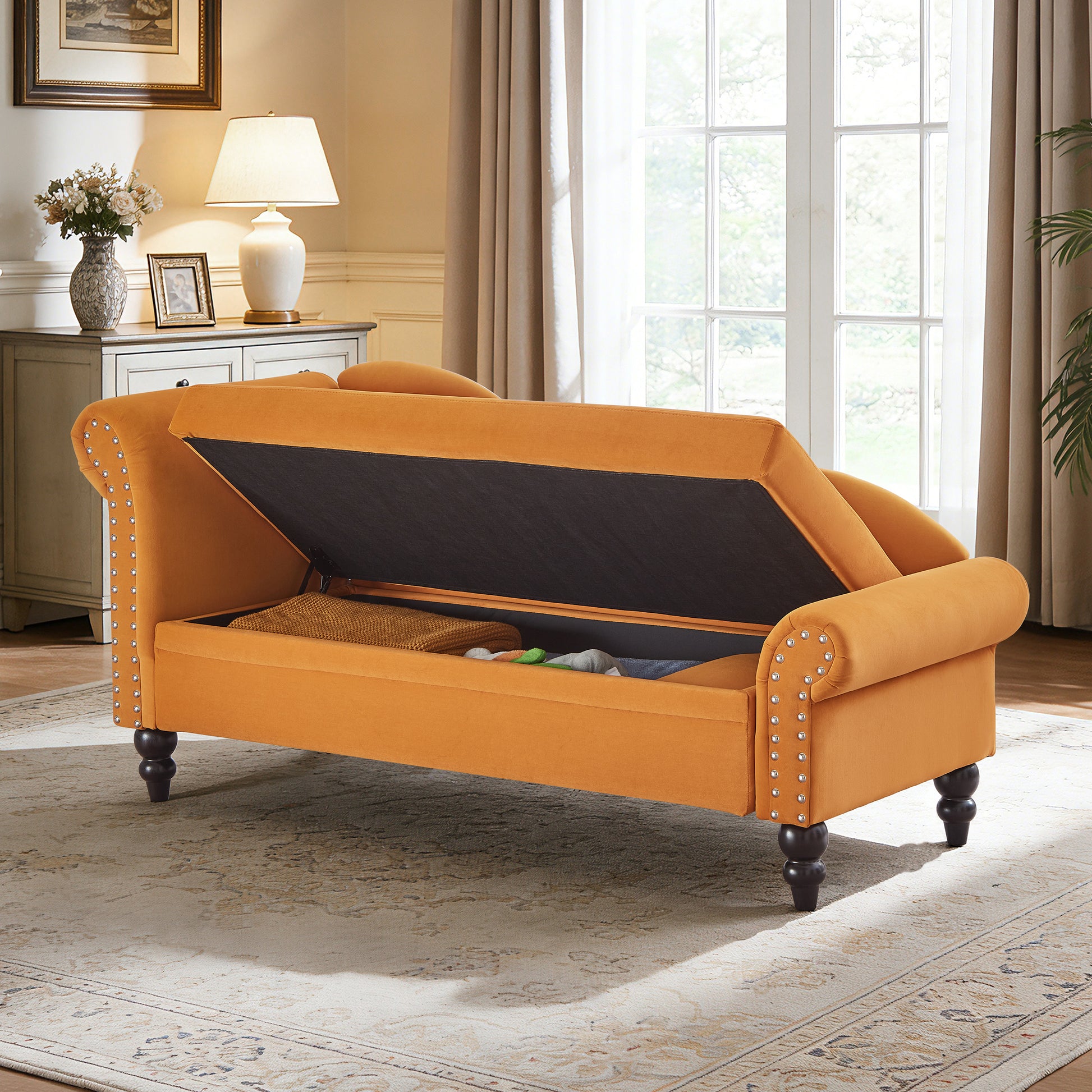 64" Modern Velvet Chaise Lounge - Yellow - detail view 3