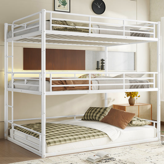 Queen over Queen over Queen Bunk Bed - Light White - primary color shot