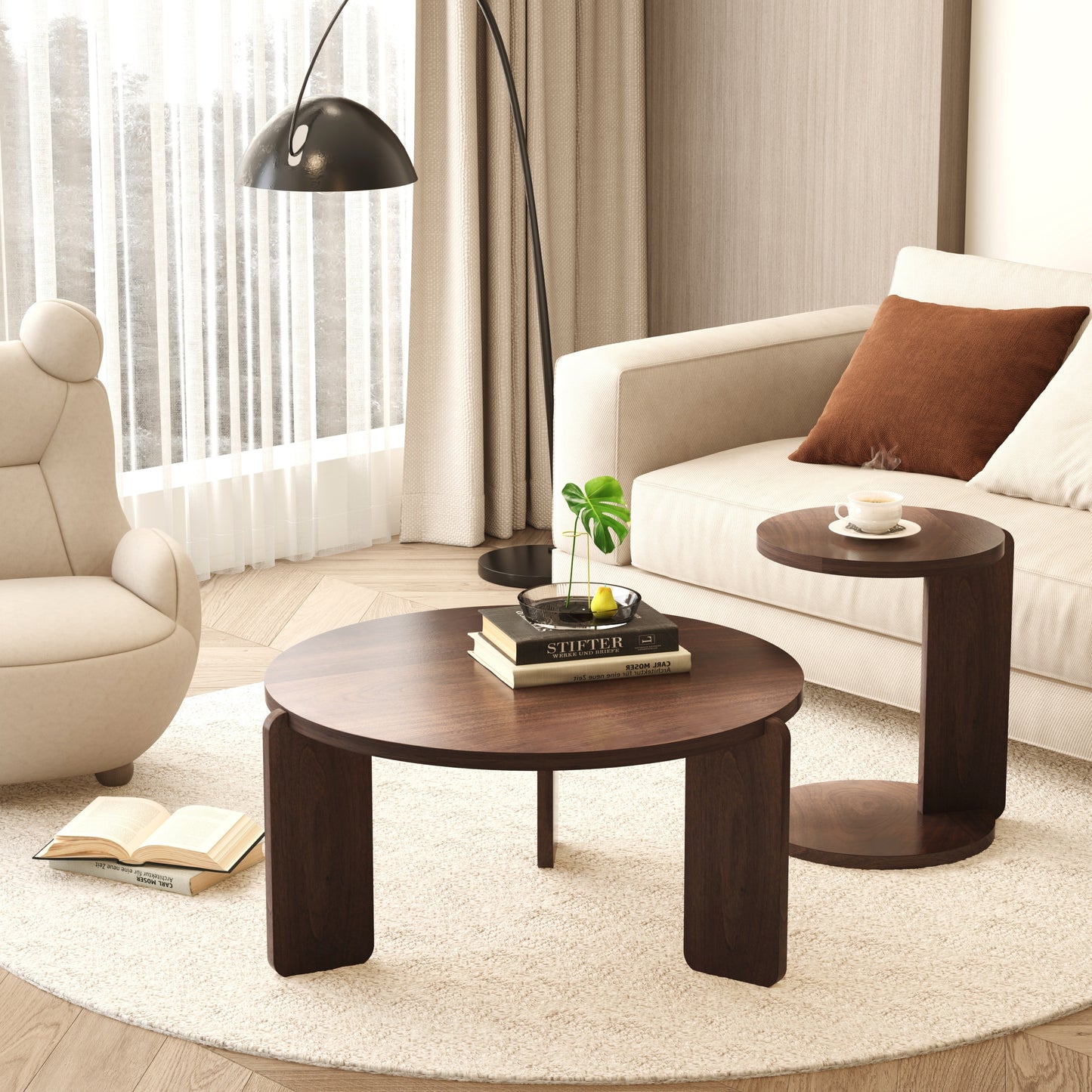 Walnut Nesting Tables with Wood Legs - detail view 6