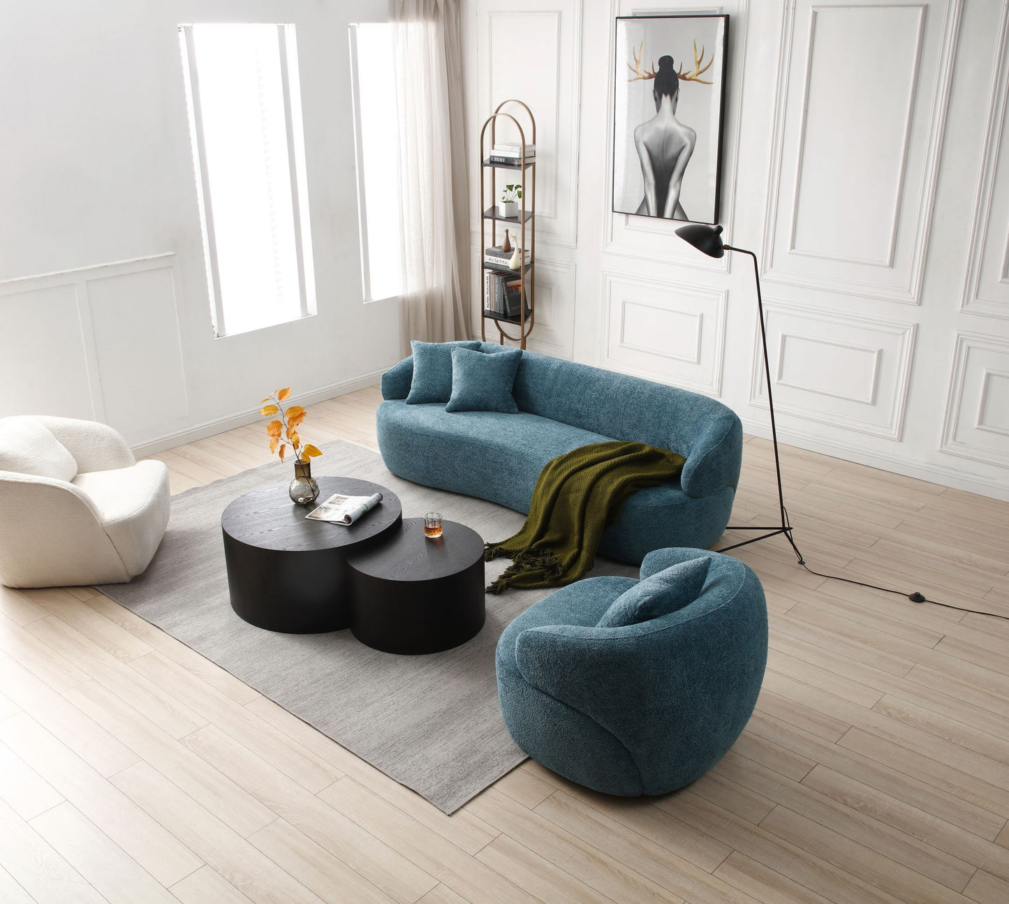 Blue Mid Century Modern Curved Sofa - detail view 8