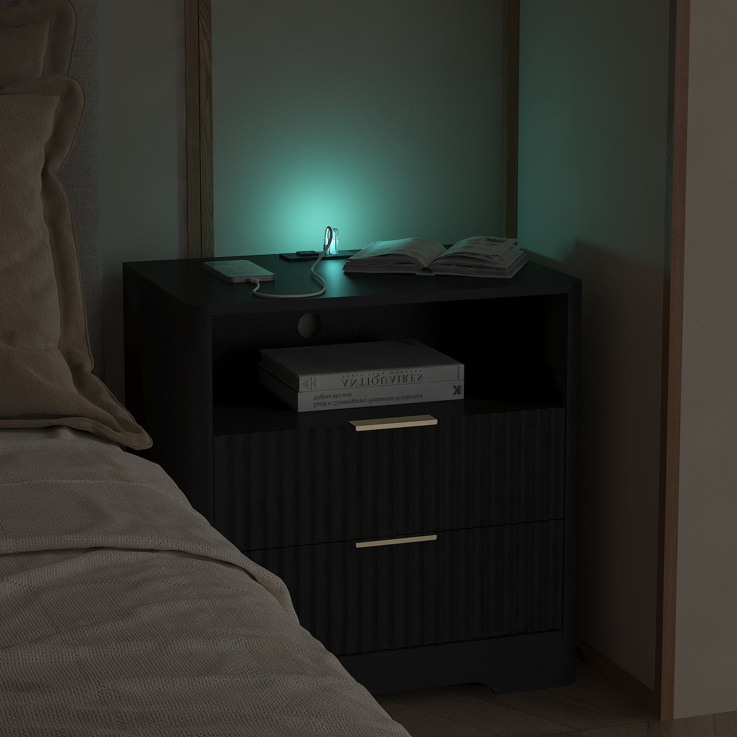Nightstand with Charging Station - Black - detail view 6