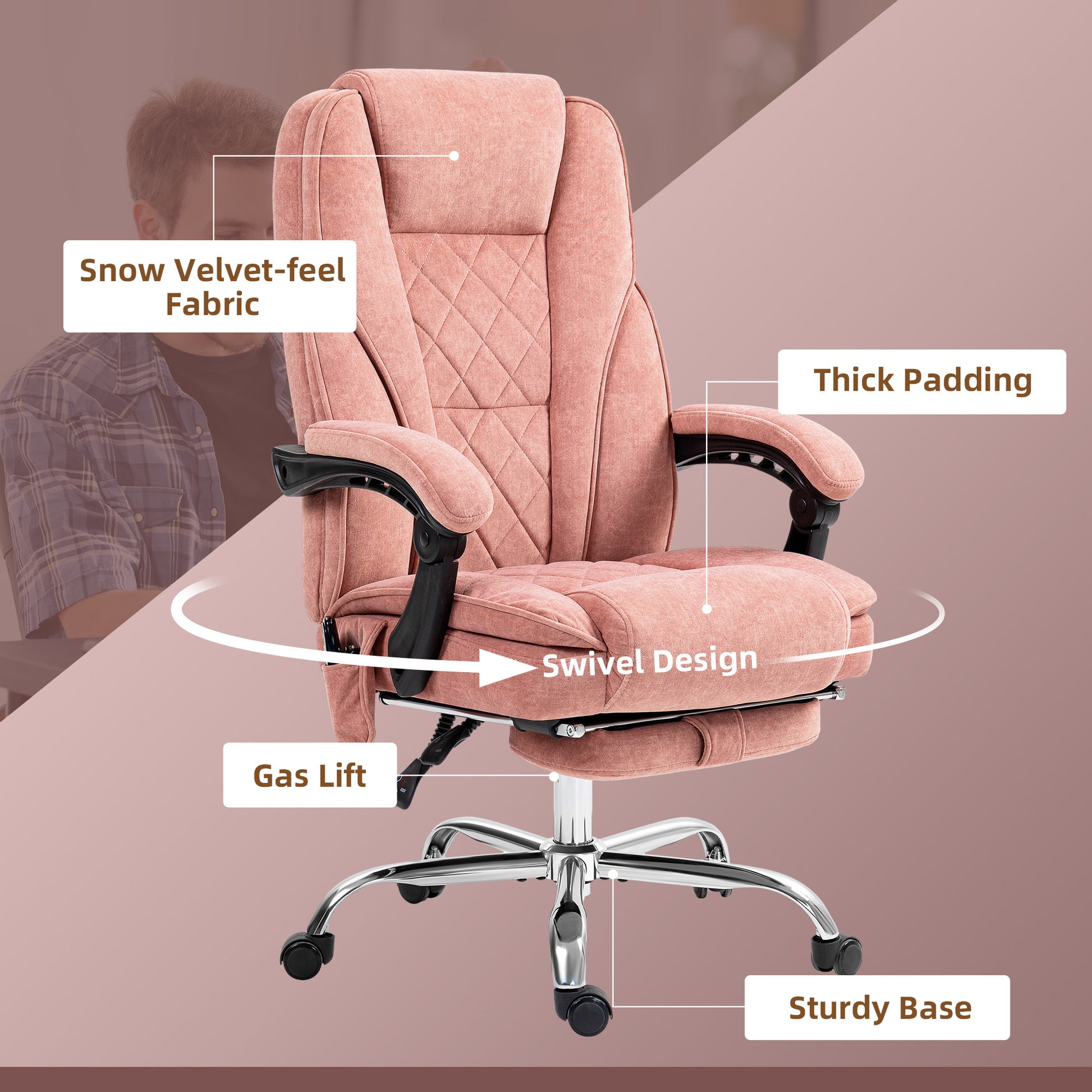 Vinsetto Massage Office Chair with Foot Rest, Executive Office Chair with 6 Vibration Point and Heat, Pink