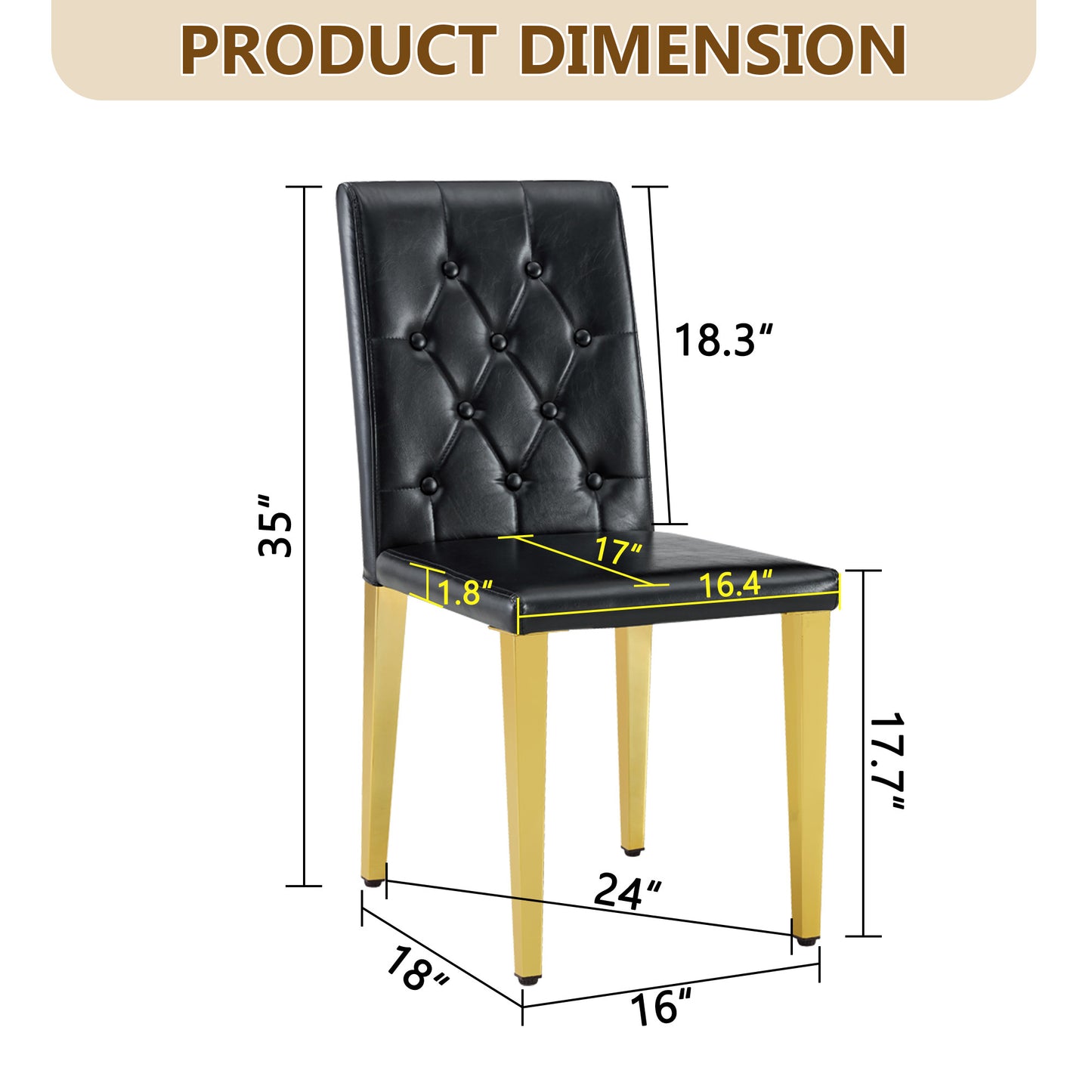 Black Upholstered Fabric Dining Chairs with Gold Legs (set of 2) - detail view 3