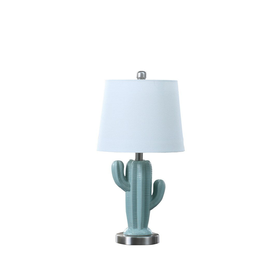 22' In Southwest Teal Ceramic Cactus Plant Modern Metal Table Lamp