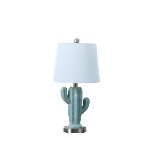 22' In Southwest Teal Ceramic Cactus Plant Modern Metal Table Lamp
