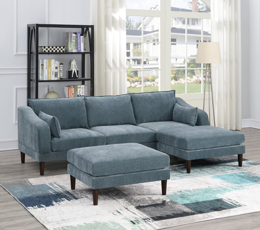 Contemporary 5pcs Modular Sectional Set One Arm Chairs Armless Chair Ottoman L-Shaped Sectional Mineral Morgan Fabric - primary color shot