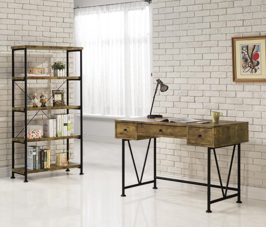 Analiese Farmhouse Writing Desk & Bookcase Set – Rustic Nutmeg & Black