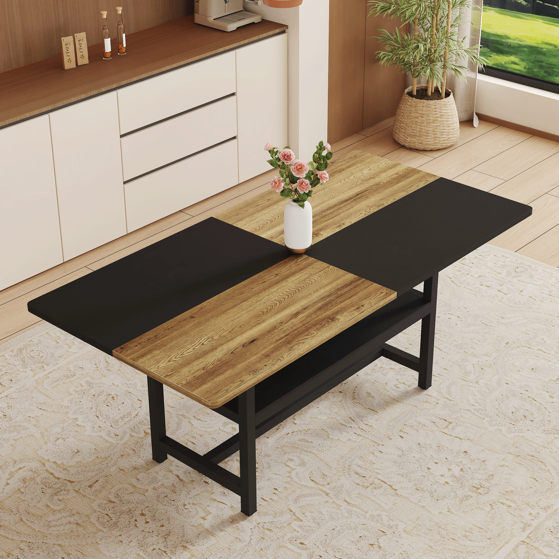 Multifunctional Dining Table: 71' L × 35.4' W × 30' H - Black - detail view 2