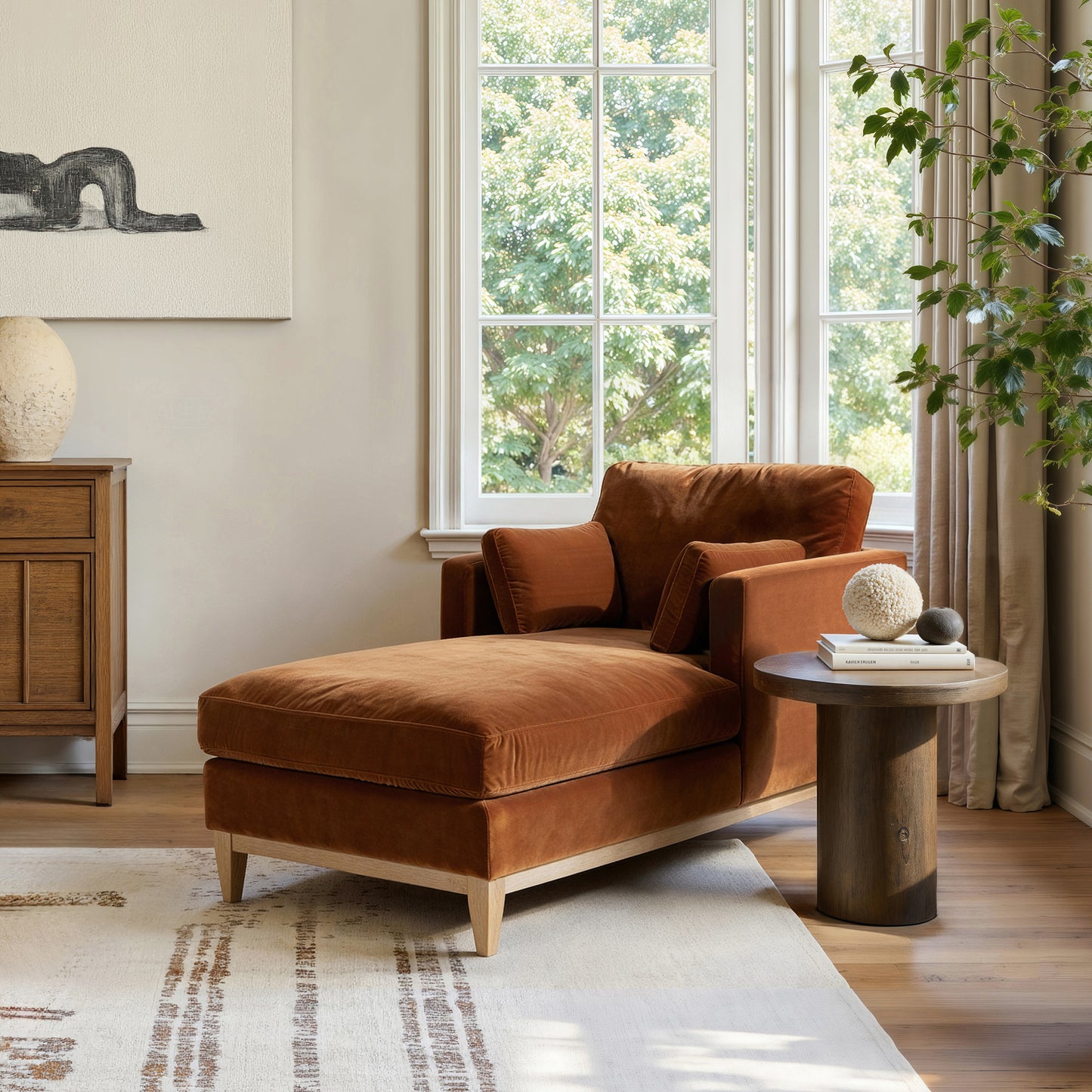 Knox 65' Modern Farmhouse Chaise Lounge Chair - Orange - detail view 3