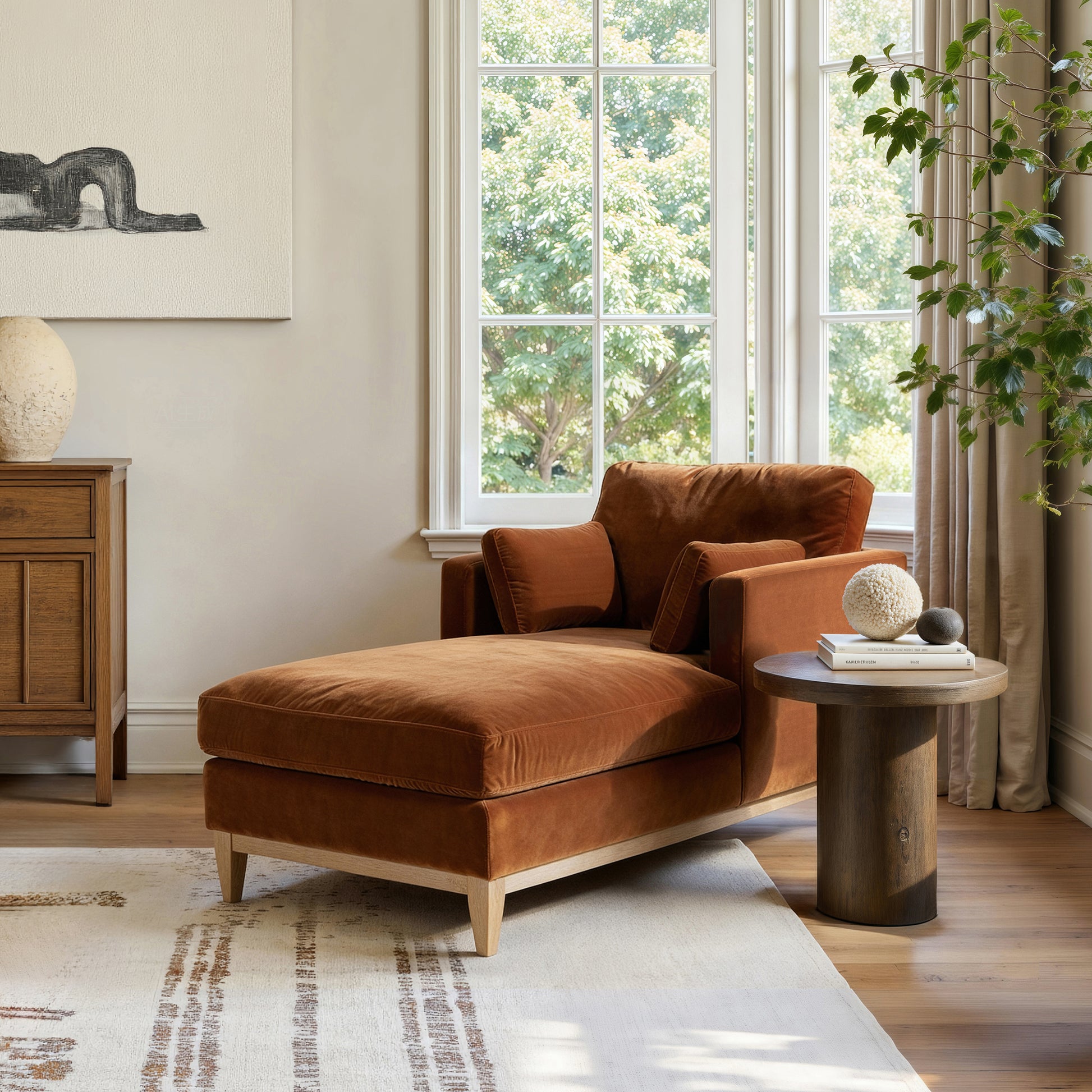 Knox 65' Modern Farmhouse Chaise Lounge Chair - Orange - detail view 3