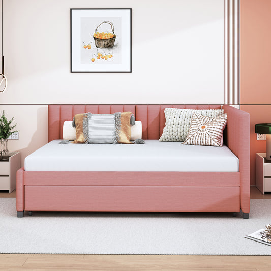 Lavinia Full Size Upholstered Daybed with Trundle, Pink