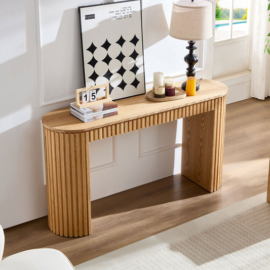 59.05'' Modern Console Table with Drawer for Entryway with Unique Vertical Stripe Design - Natural - detail view 3