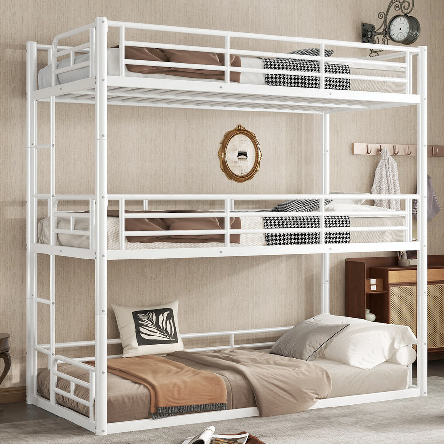 Twin over Twin over Twin Bunk Bed - Light White - primary color shot