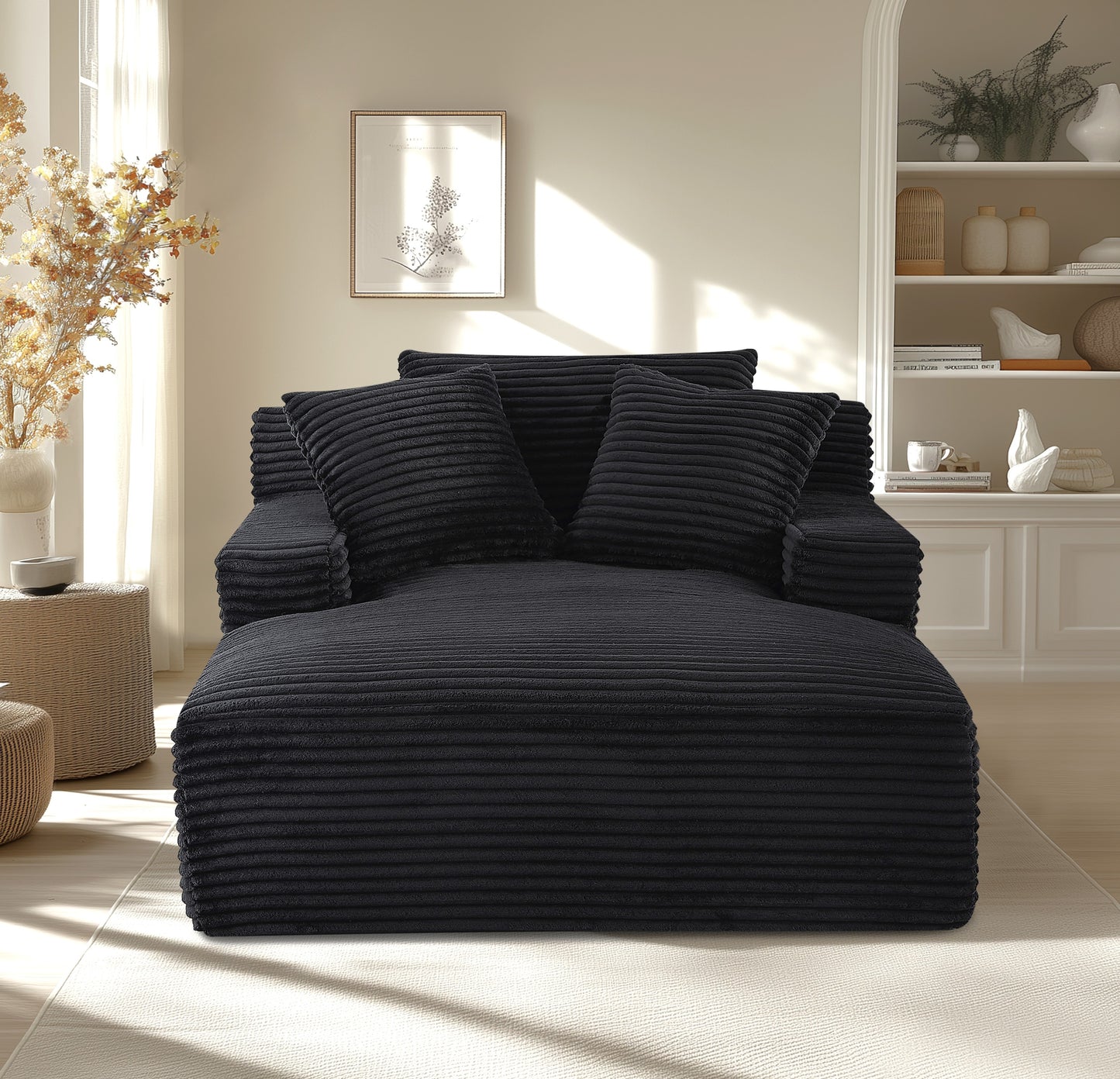 Cloudline Oversized Chaise Lounge Chair in Soft Corduroy - Black - detail view 2