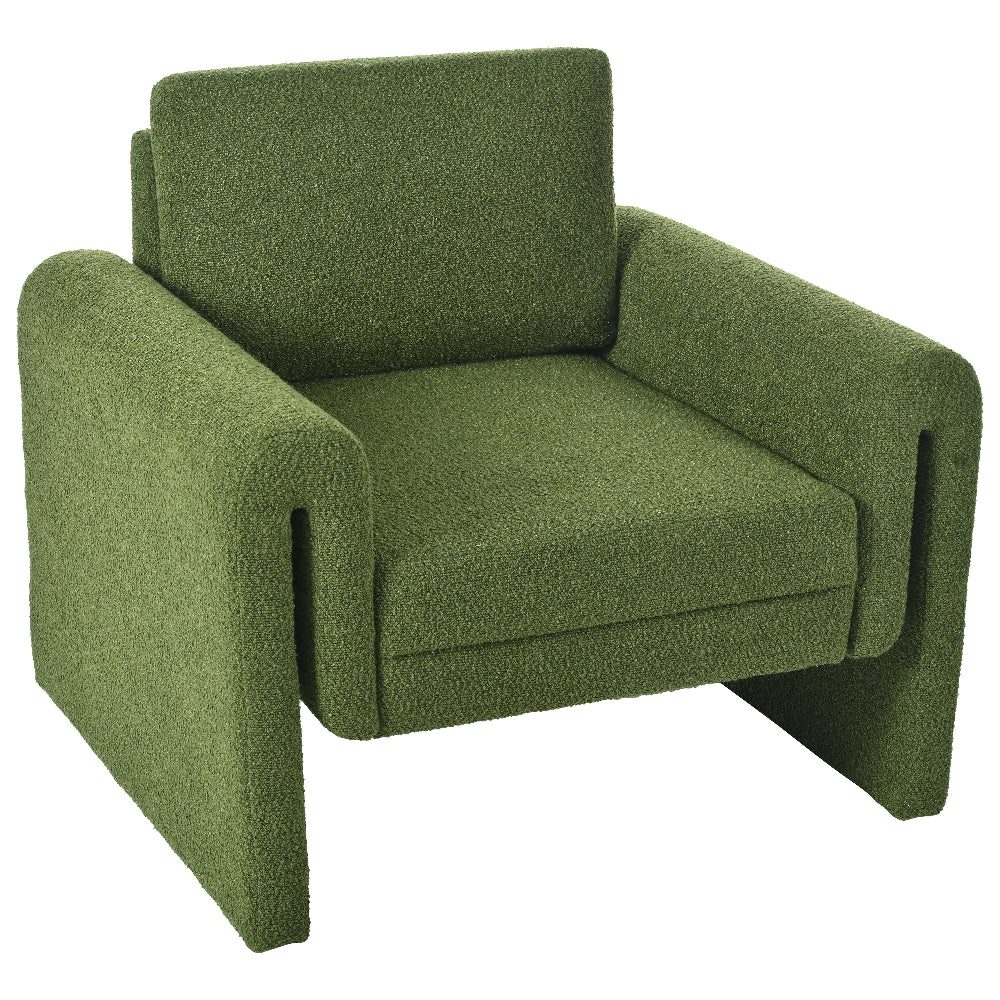 Liora Green Bouclé Accent Chair – Rounded Arm Design