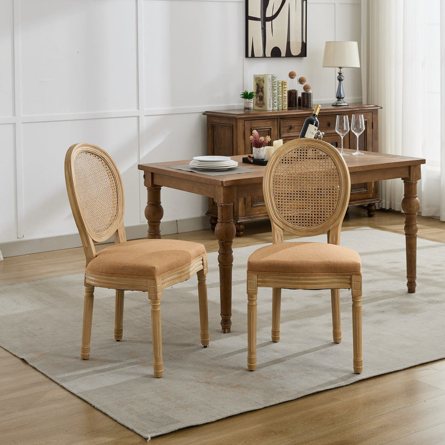 Tan Fabric Dining Chairs with Wood Legs (Set of 2)