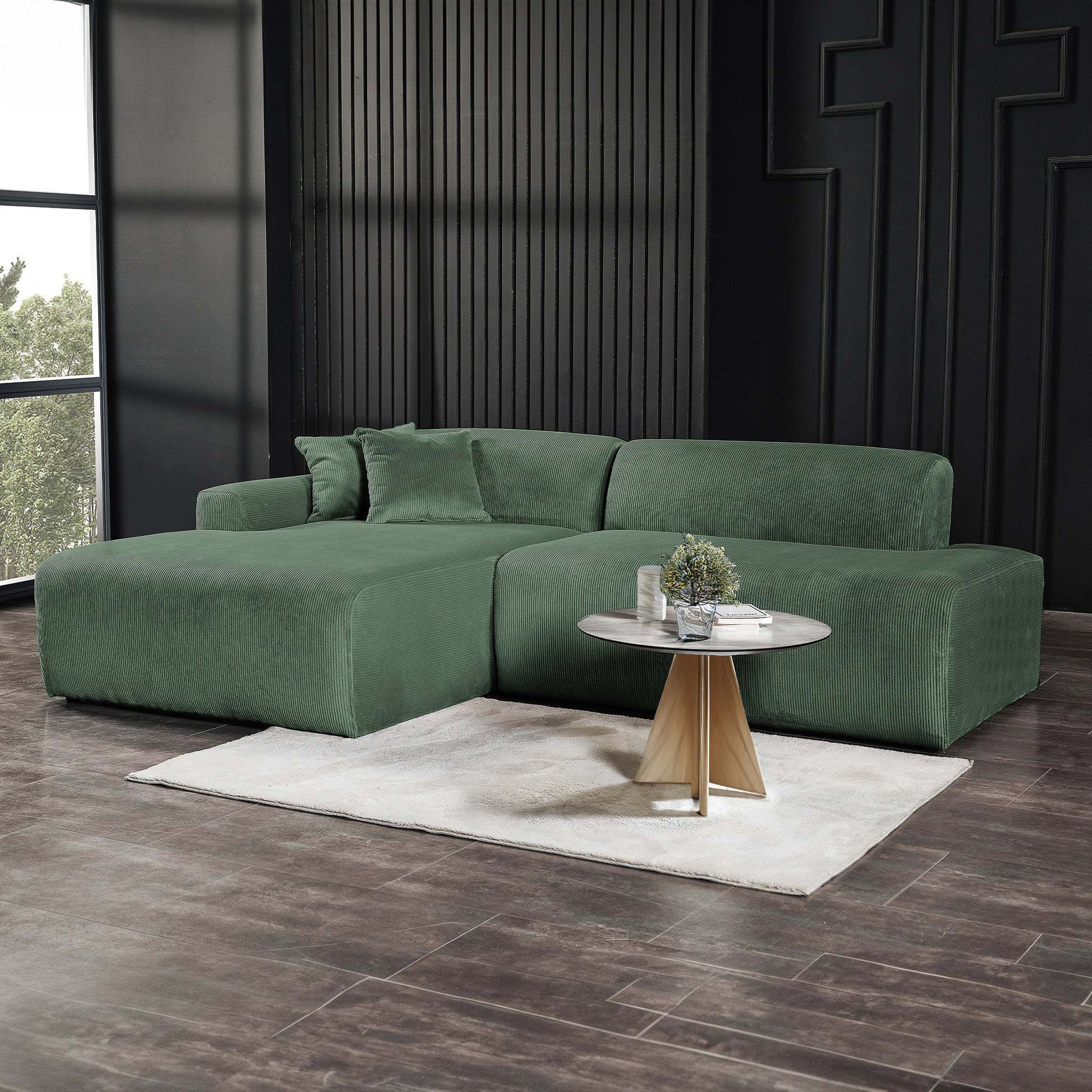 Mar Sectional Green Corduroy Sofa (Left Facing) - primary color shot