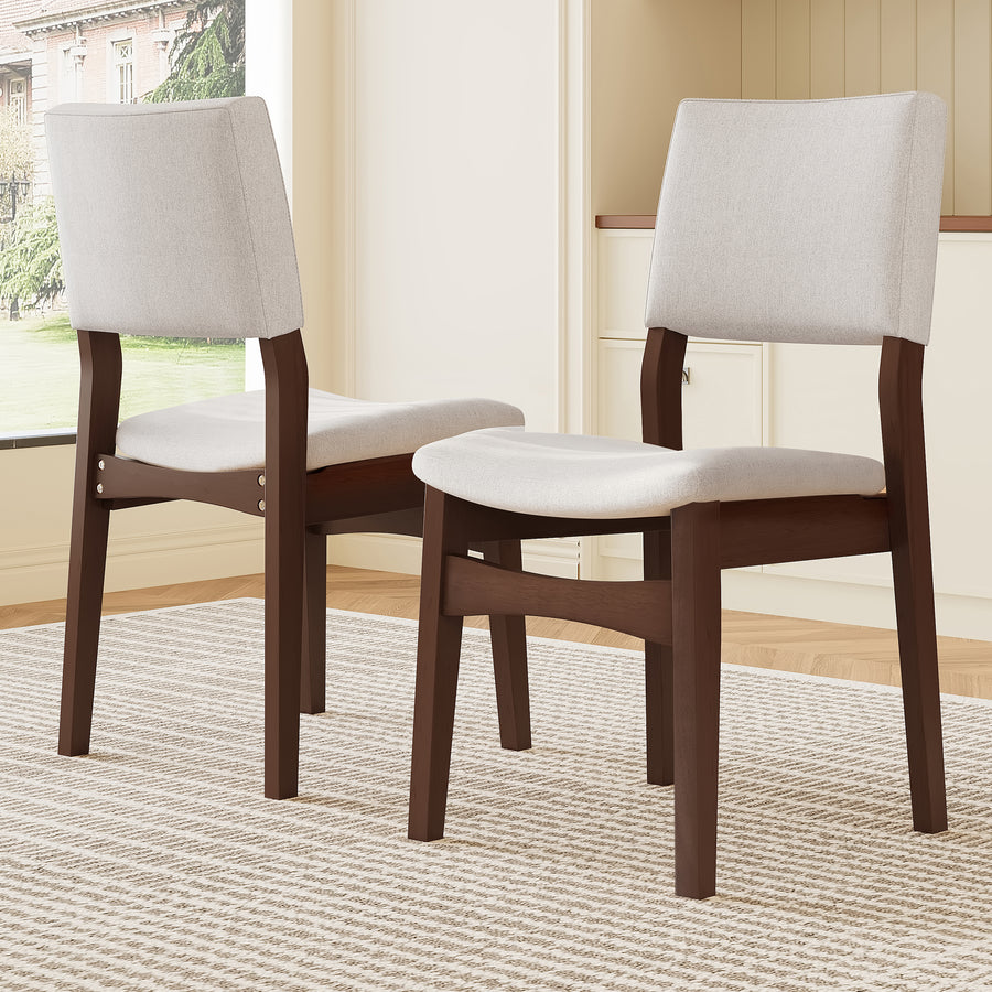 Upholstered Stackable Dining Chairs Set of 2 - Linen Fabric Seat & Backrest - Dark Walnut - primary color shot