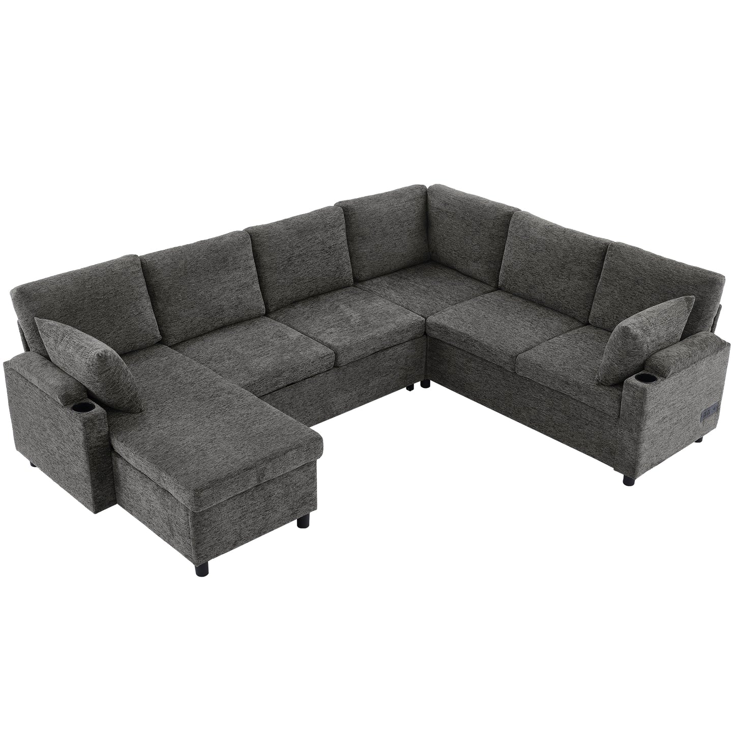 Versatile U-Shaped Sectional Bed with Storage - Grey - primary color shot
