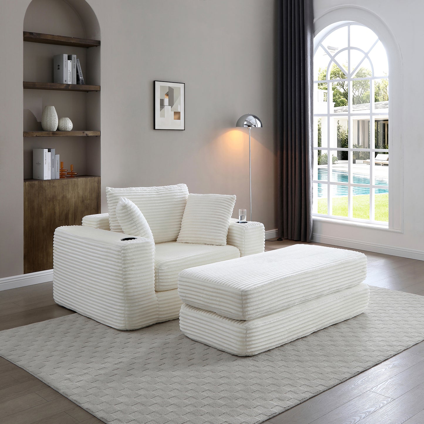 52" Boneless Chaise Lounge Chair Indoor-Oversized Cloud-Like Cozy Comfy Modular 3-in-1 Sofa Bed for Reading - Beige - detail view 2