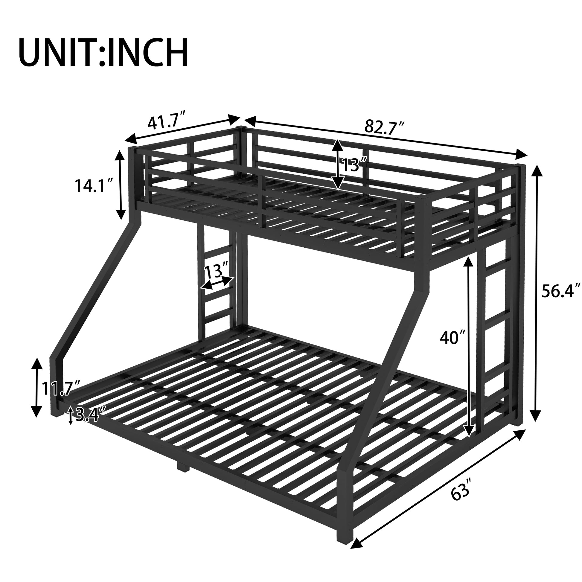 Metal Twin XL over Queen Bunk Bed for Teens and Adults - Black - detail view 3